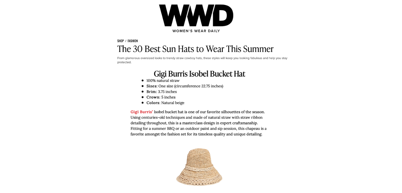SEEN IN WWD: ISOBEL HAT RANKED IN TOP 30 BEST SUN HATS