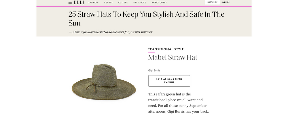SEEN IN ELLE MAGAZINE: THE MABEL AMONG BEST STRAW HATS OF THE SUMMER