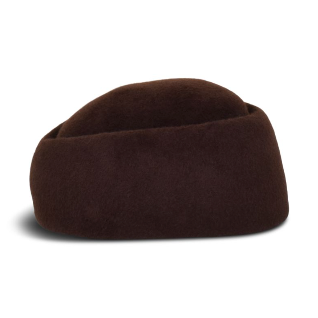 Brown bean-shaped hat on a white background