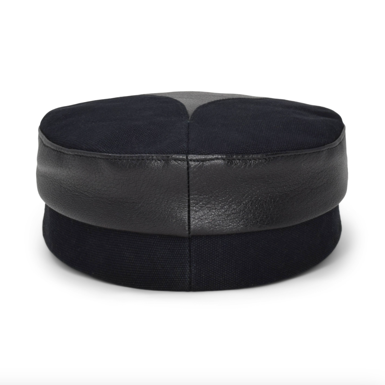 Womens black leather structured brim cap