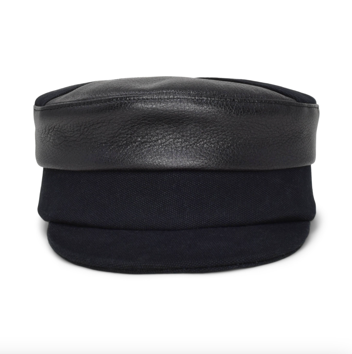 Womens black leather structured brim cap