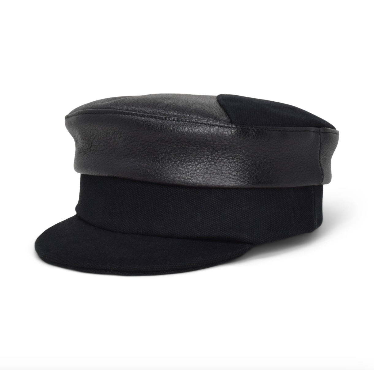 Womens black leather structured brim cap