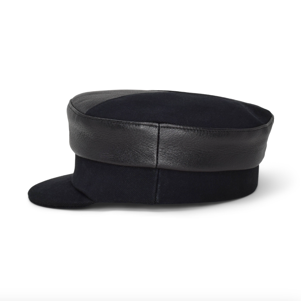 Womens black leather structured brim cap