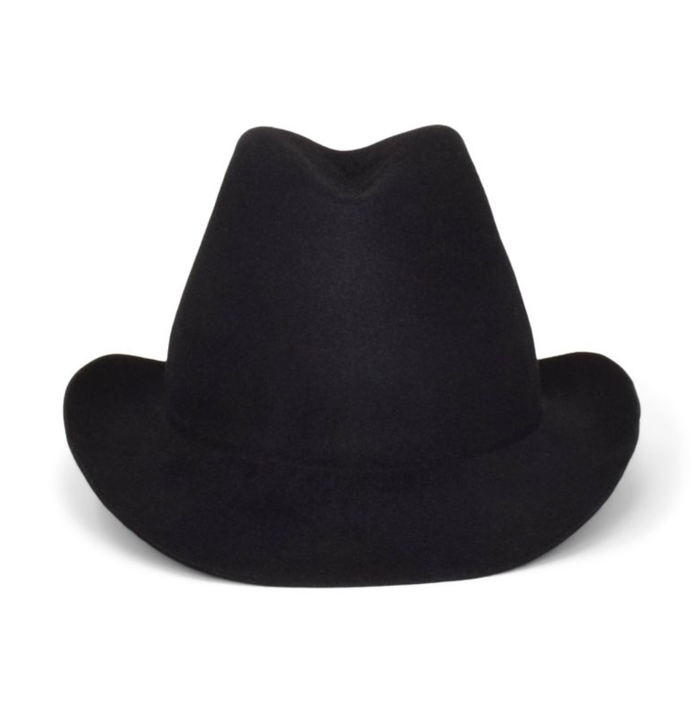 Black fedora hat on a white background