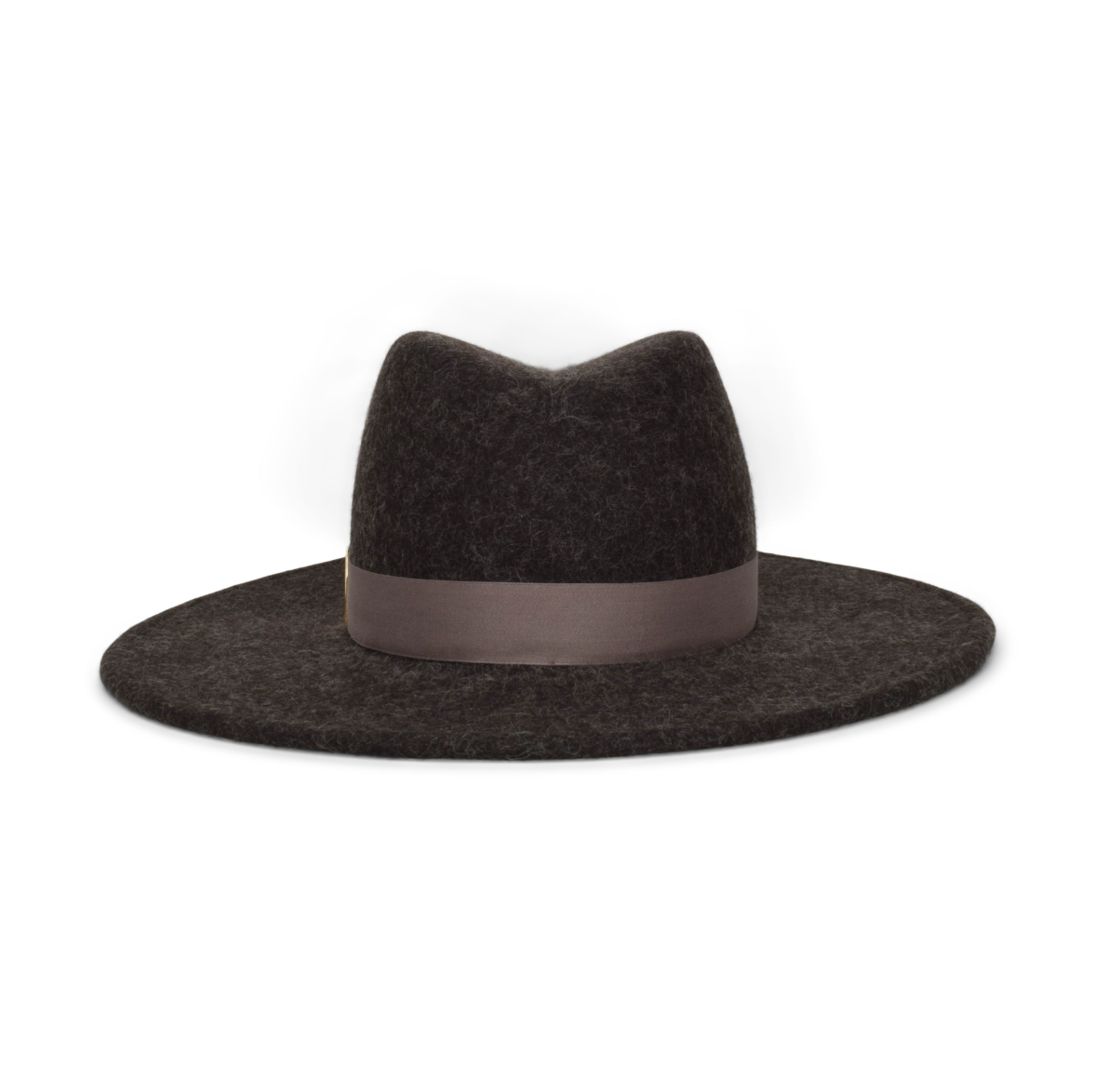 Dark gray fedora hat with a brown band