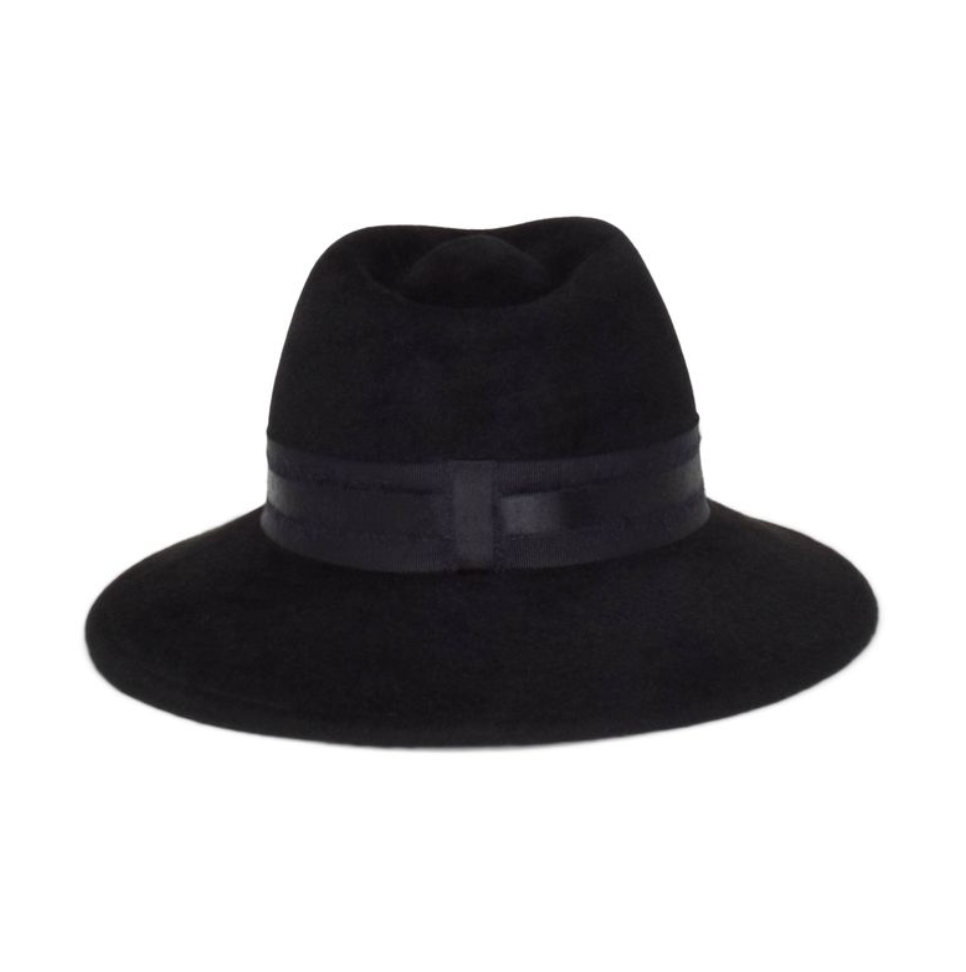 Black fedora hat with a wide brim