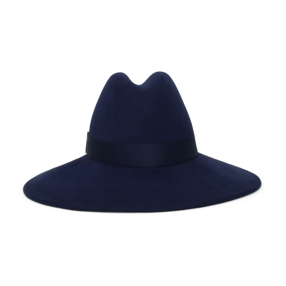 Navy blue wide-brimmed hat on a white background