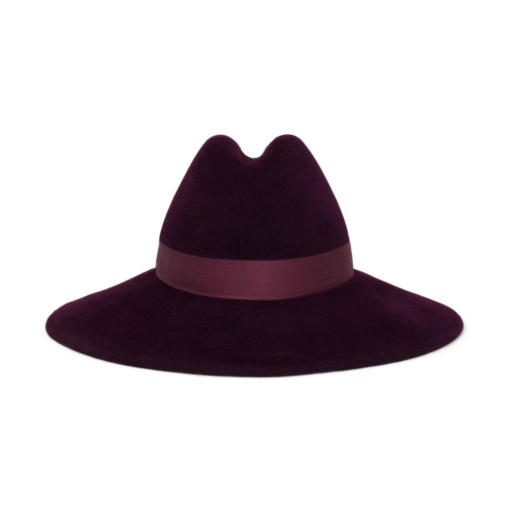Purple wide-brimmed hat with a band