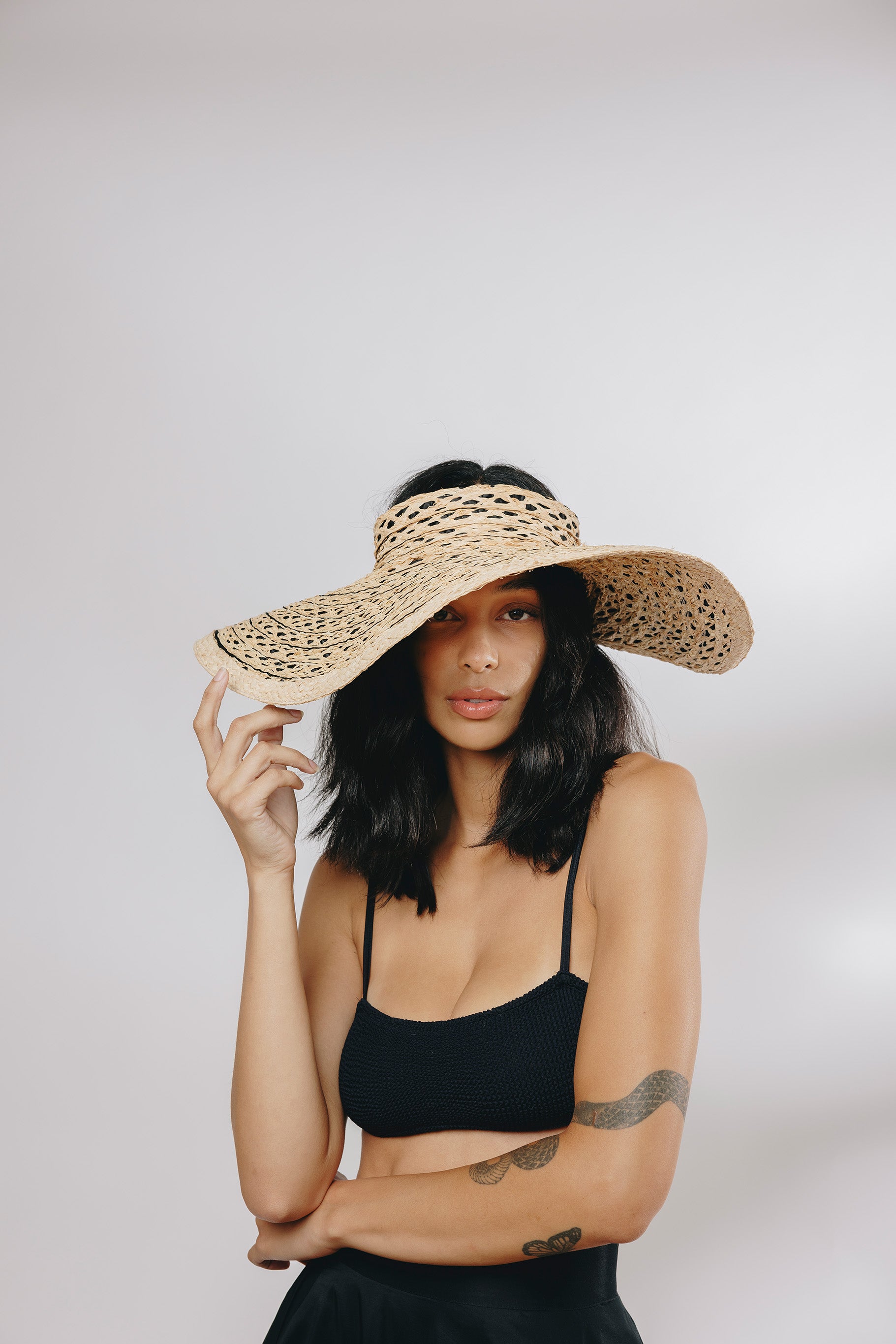NWOT GIGI PIP Women\'s Natural Straw Lyric Tie Back Visor Hat One Size GiGi Pip Bre Pork Pie Ivory & Natural | Greeley Hat Works main image 2