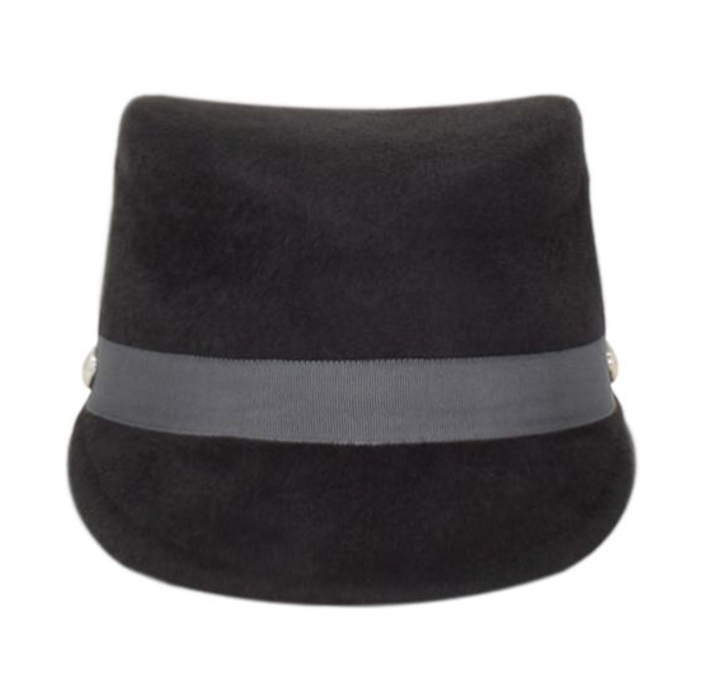 Black hat with a gray band on a white background