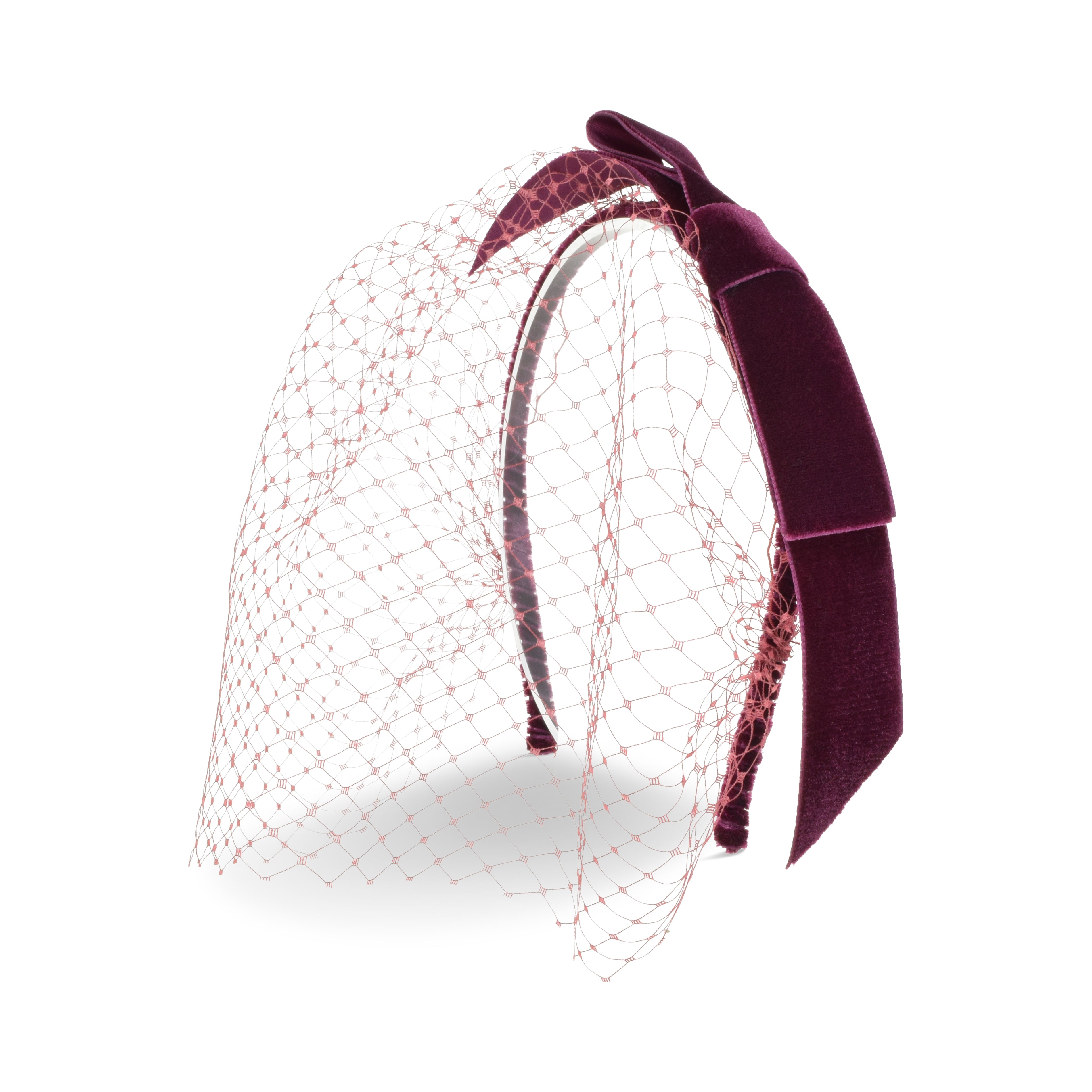Luxe Oxblood Velvet Bow Headband with Veil | Winnie Gigi  display picture 2