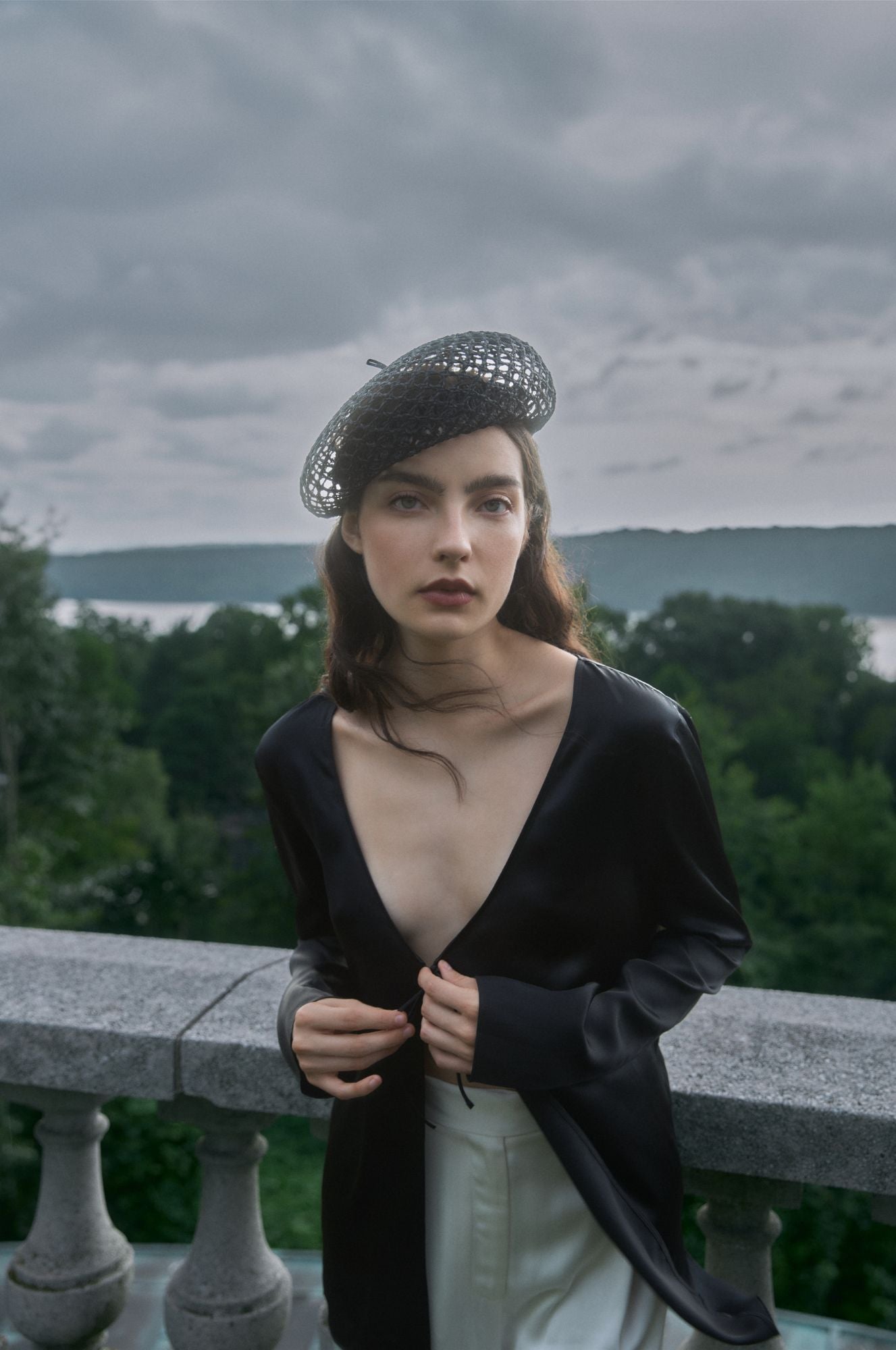 Black Crochet Straw Beret – Lightweight & Effortless | Gigi