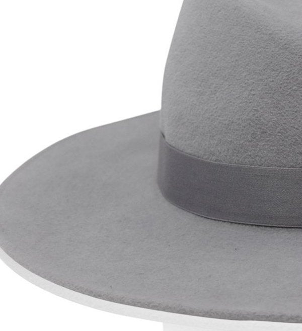 Silver Gigi Burris Felt Hat Flat Brim Jeanne Autumn Winter Spring Weather Sateen Ribbon