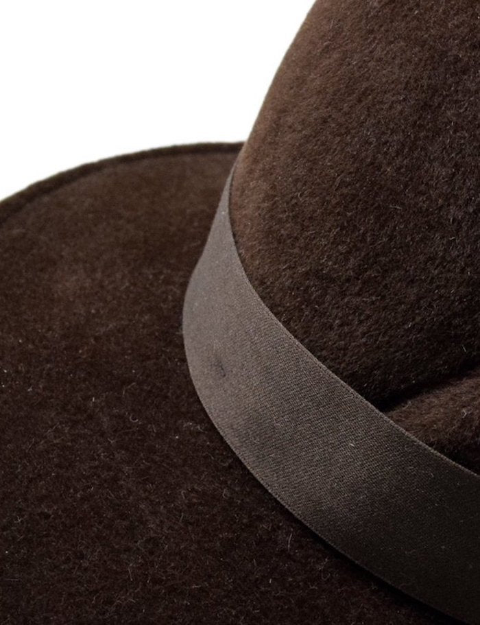 Chocolate Gigi Burris Felt Scar Fedora Nell Autumn Winter Spring Weather Sateen Ribbon Core