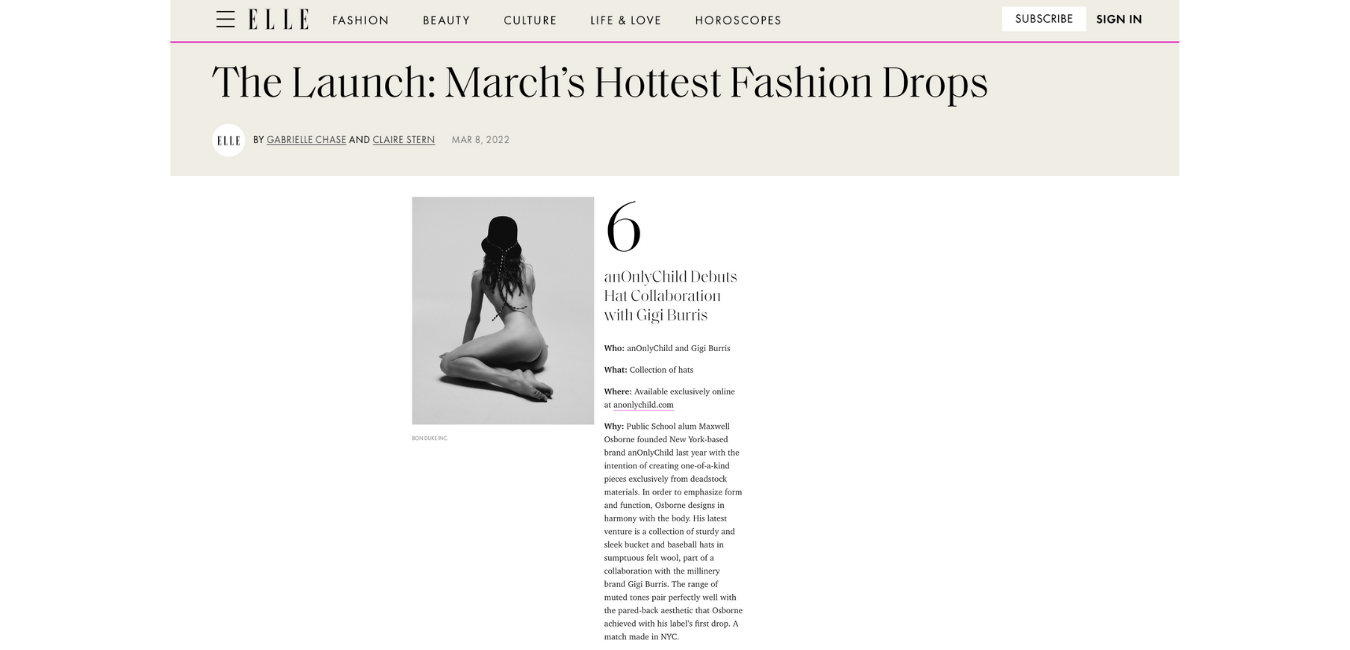 SEEN ON ELLE MAGAZINE: GIGI BURRIS X ANONLYCHILD COLLAB IN HOTTEST MARCH DROPS