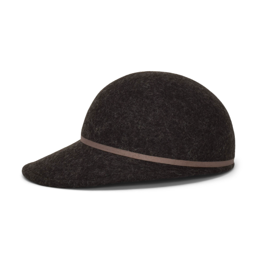 Dark gray cap with a brown band on a white background