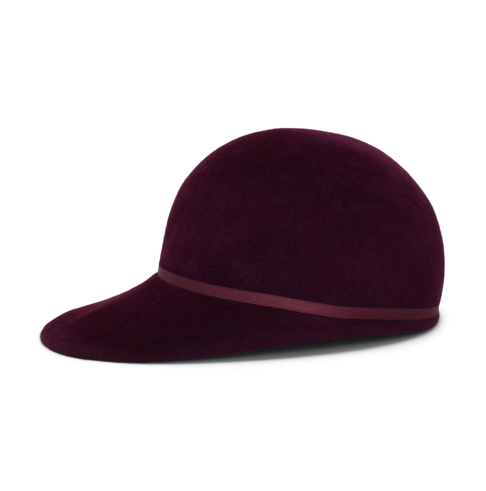 Purple hat with a band on a white background