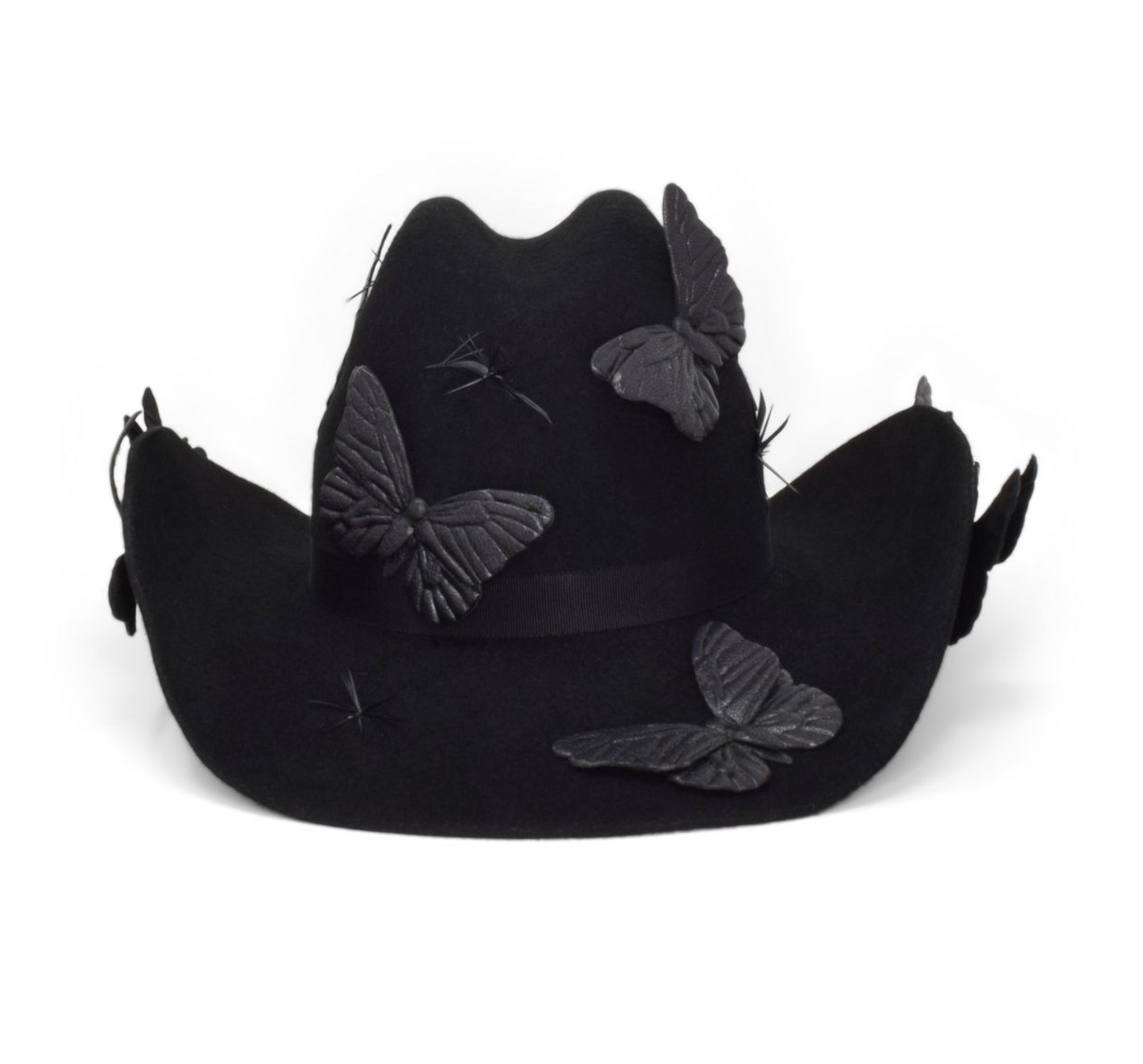 Black western hat with butterfly decorations