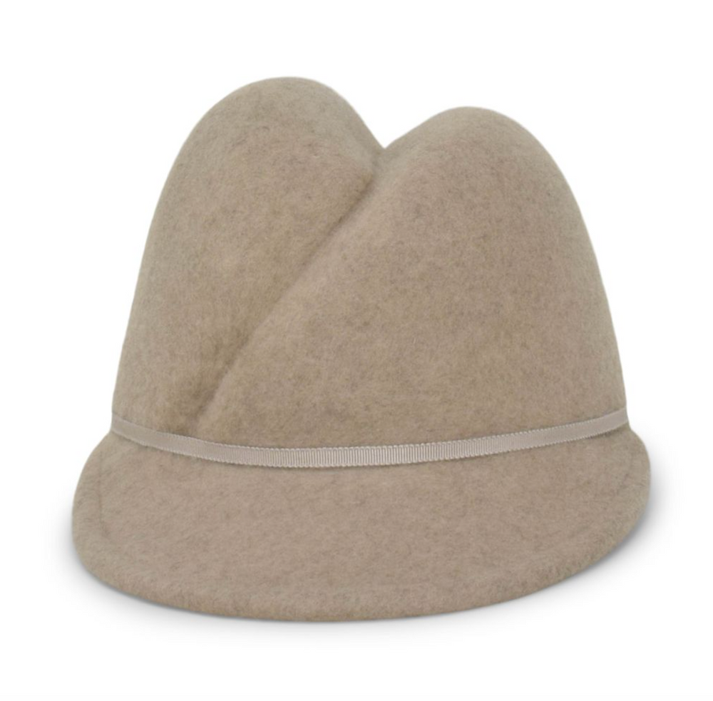 Beige hat with a band on a white background
