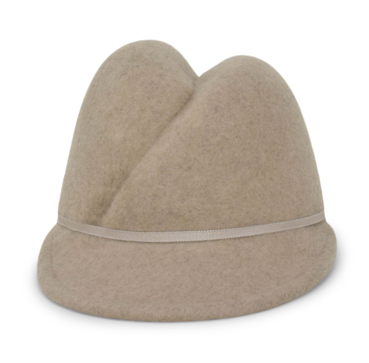Beige hat with a band on a white background