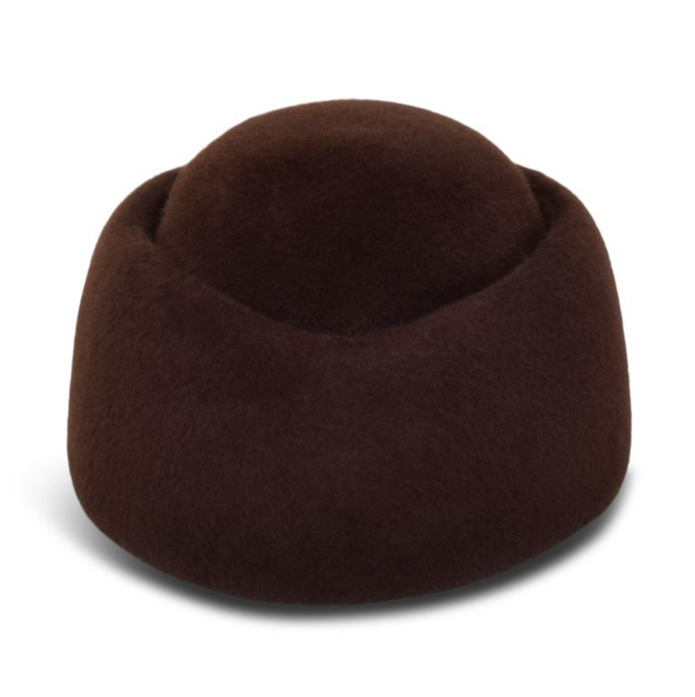 Brown bean-shaped hat on a white background