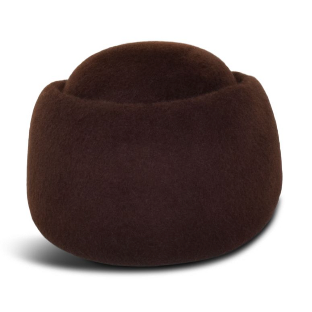 Brown bean-shaped hat on a white background