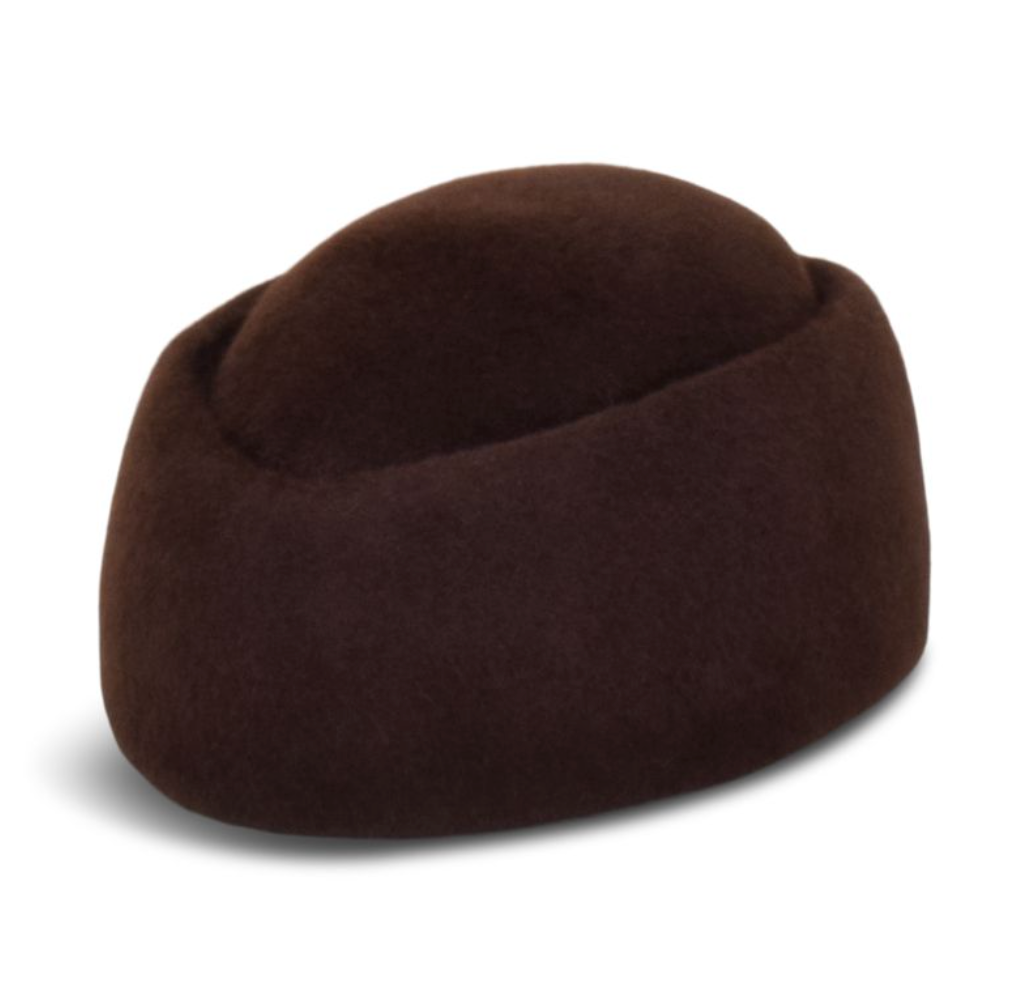 Brown bean-shaped hat on a white background