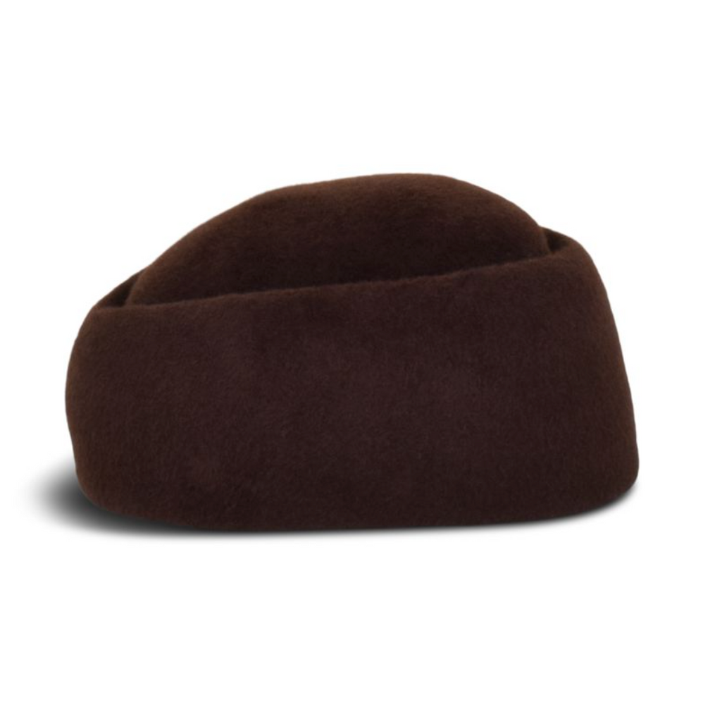 Brown bean-shaped hat on a white background
