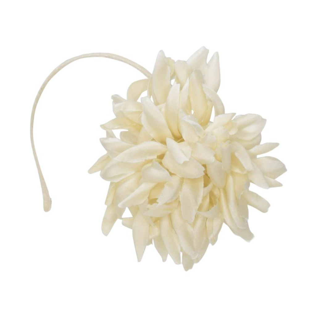 White floral hair accessory on a white background
