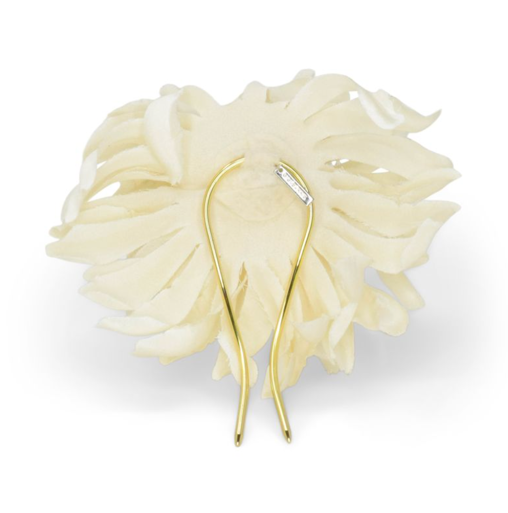 Gold earring with a small diamond on a white background