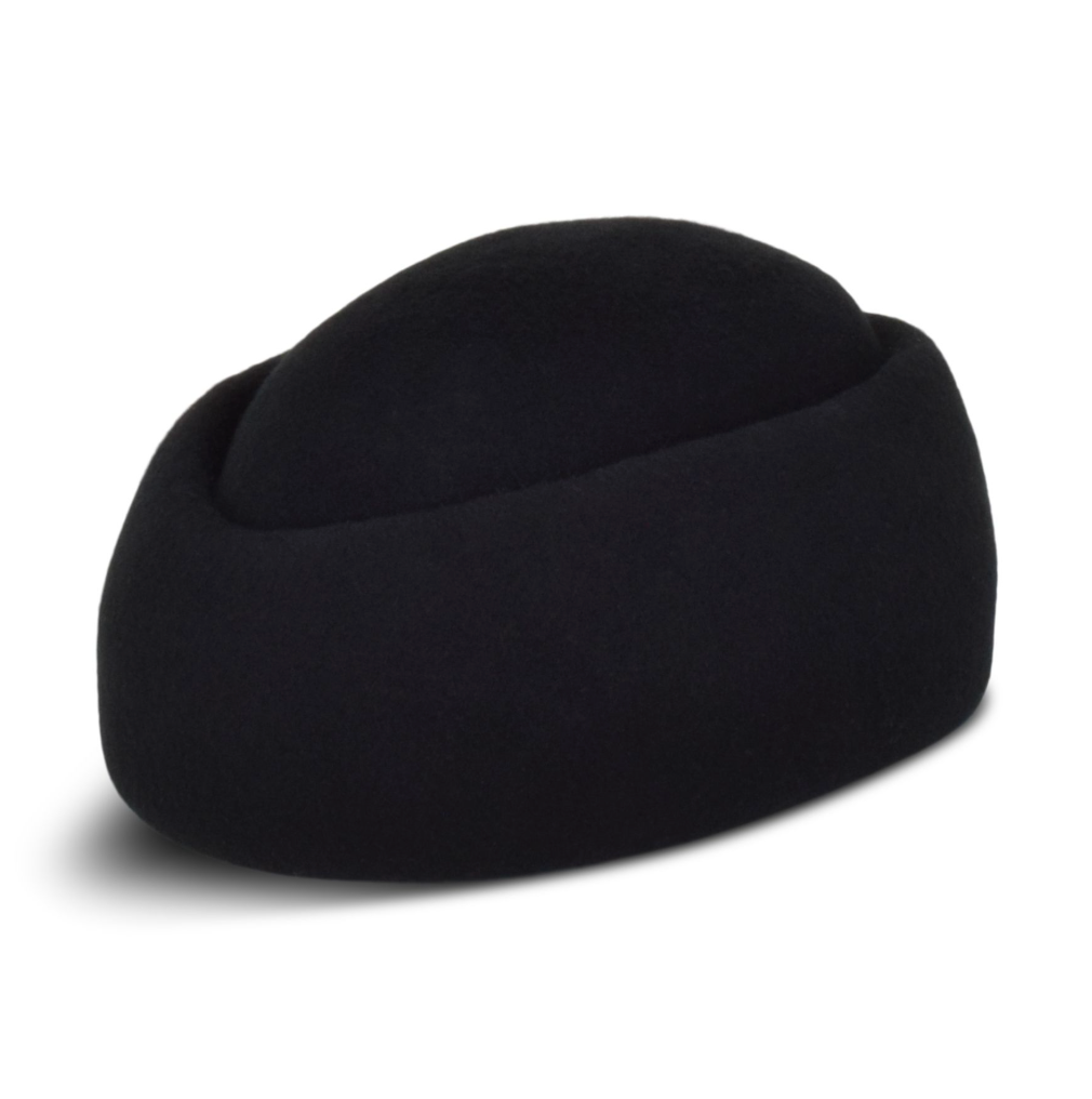 Black bean-shaped pillow hat on a white background