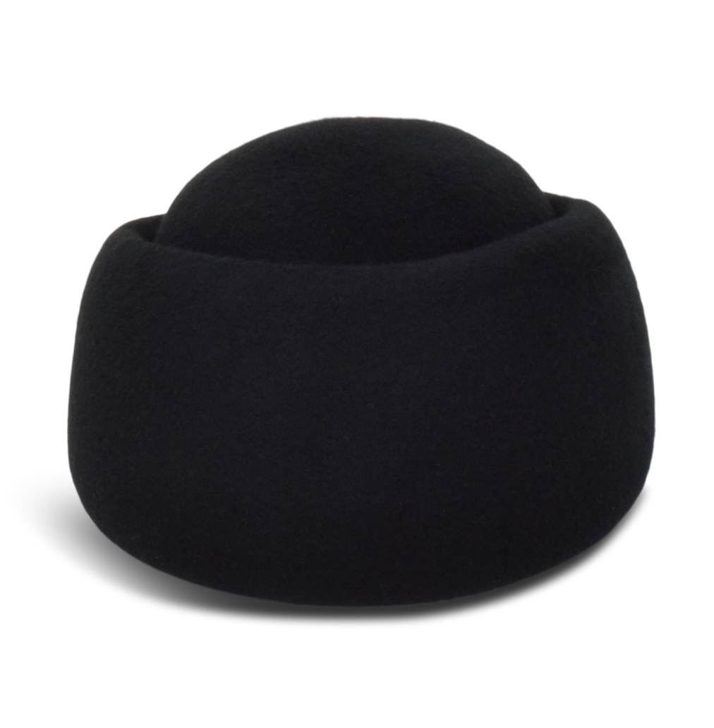 Black bean-shaped pillow hat on a white background