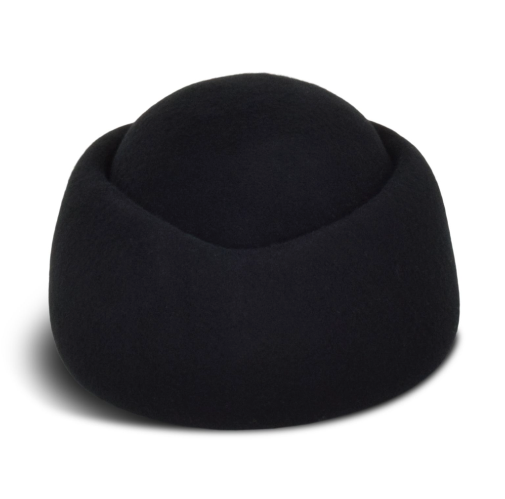 Black bean-shaped pillow hat on a white background