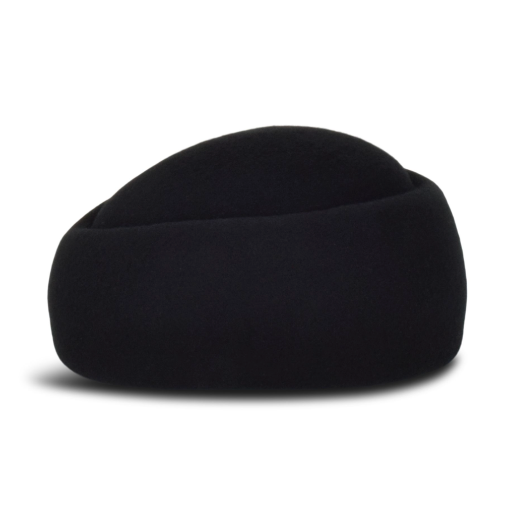 Black bean-shaped pillow hat on a white background