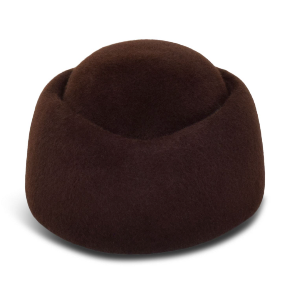 Brown felted woolen hat on a white background