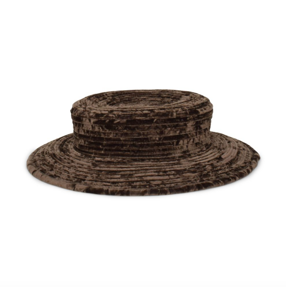 Brown patterned hat on a white background