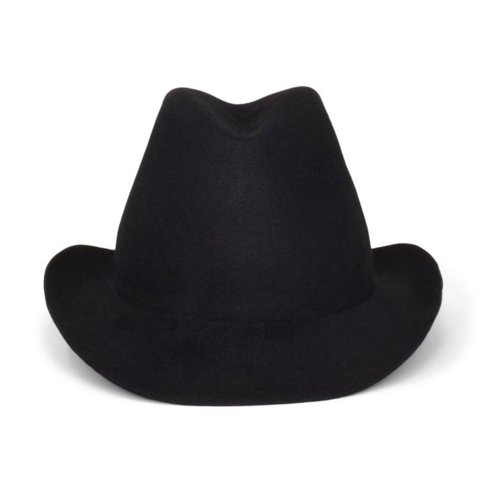 Black fedora hat on a white background