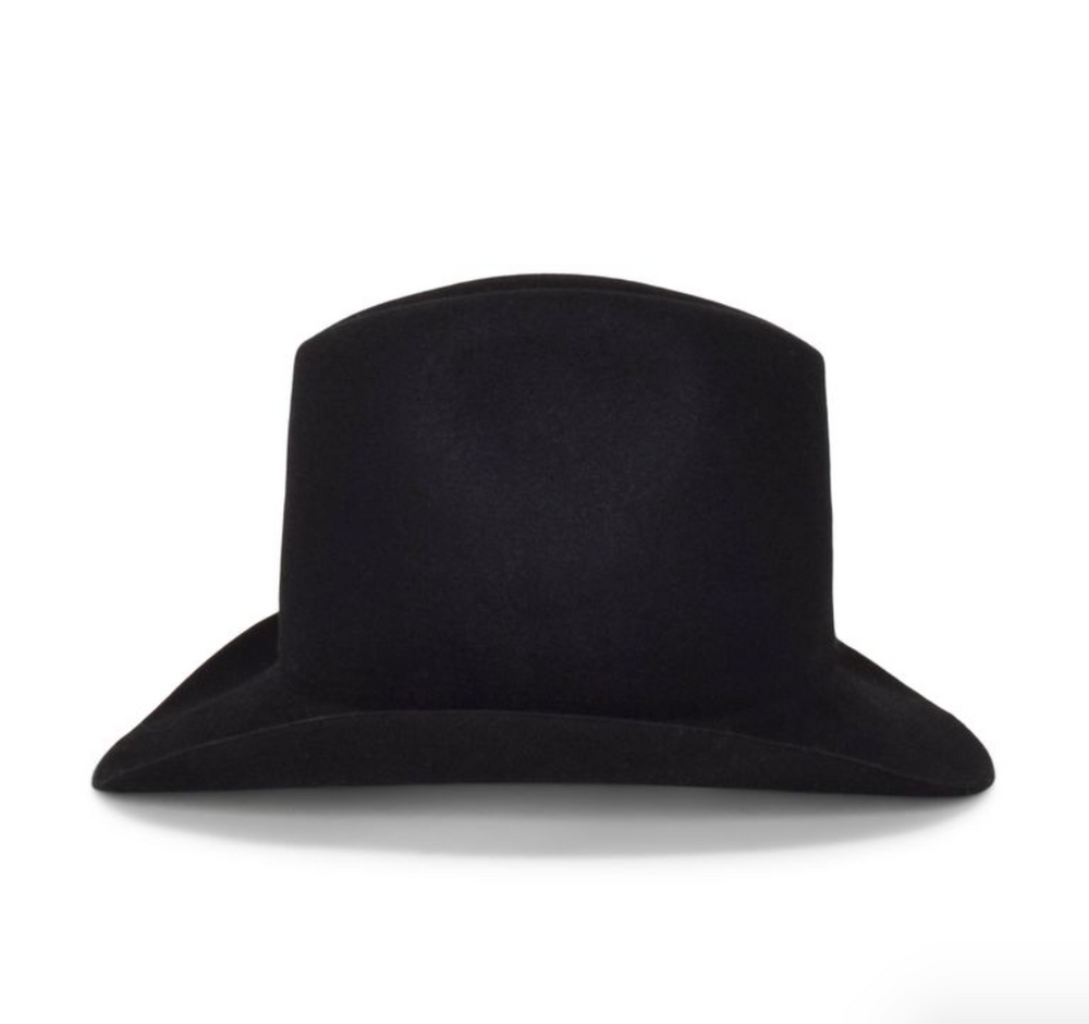 Black fedora hat on a white background