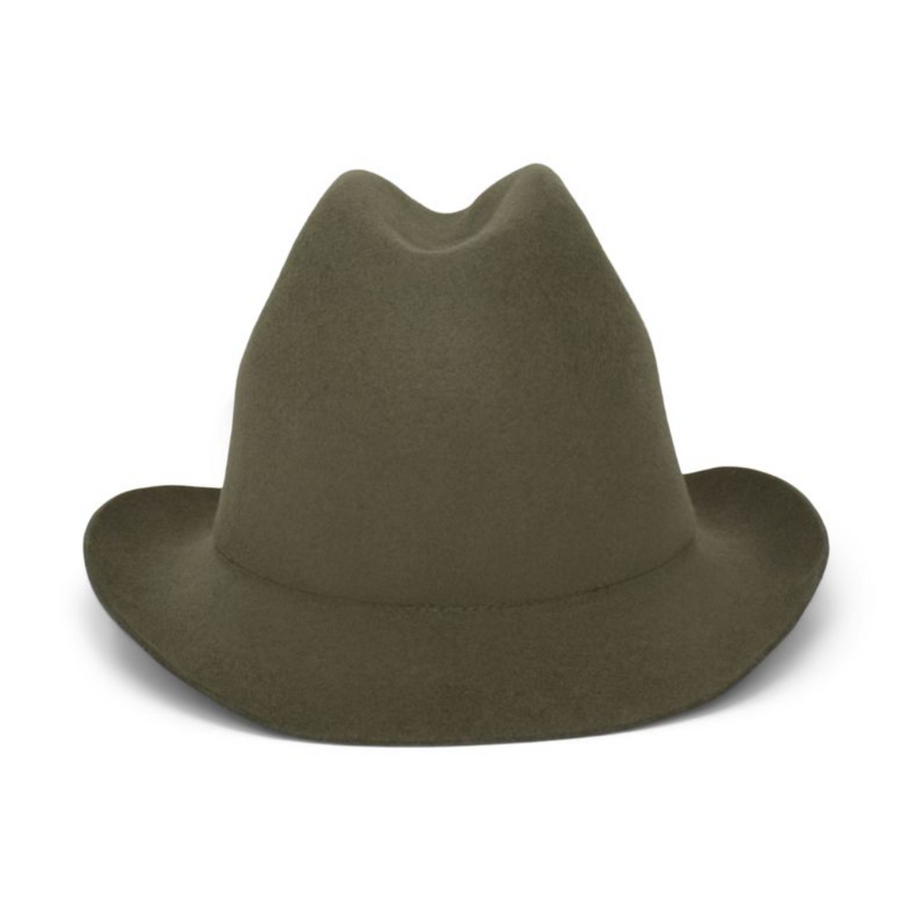 Green fedora hat on a white background