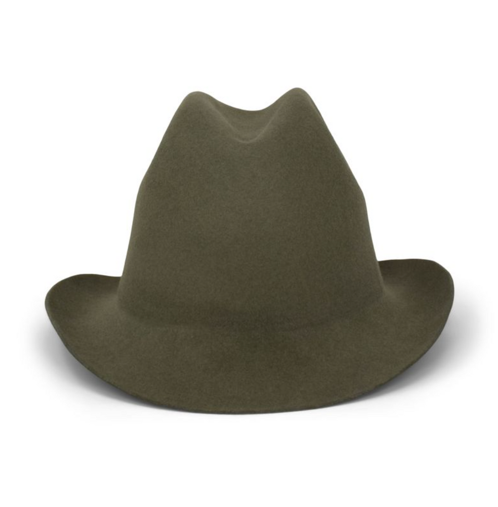 Green fedora hat on a white background