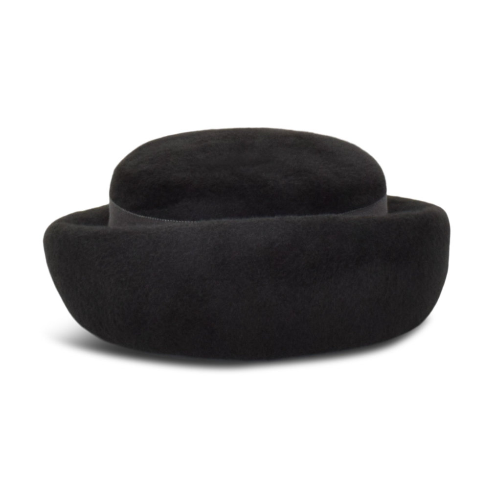 Black felt hat on a white background