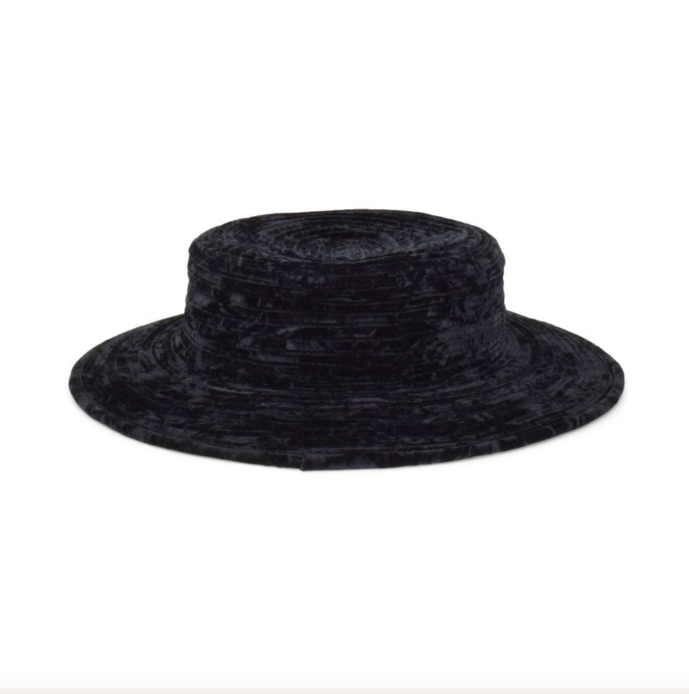 Black wide-brimmed hat on a white background