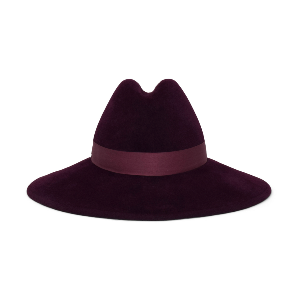 Purple wide-brimmed hat with a band 