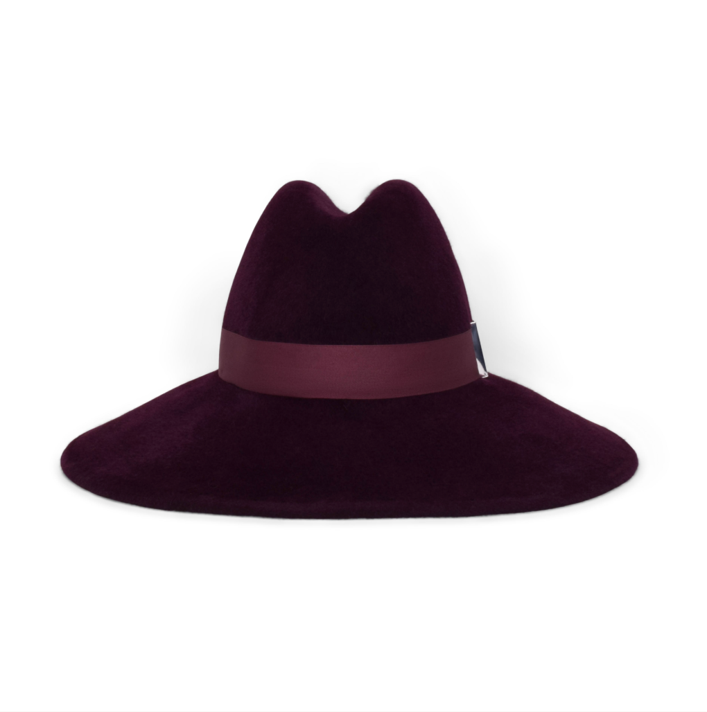 Purple wide-brimmed hat with a band 