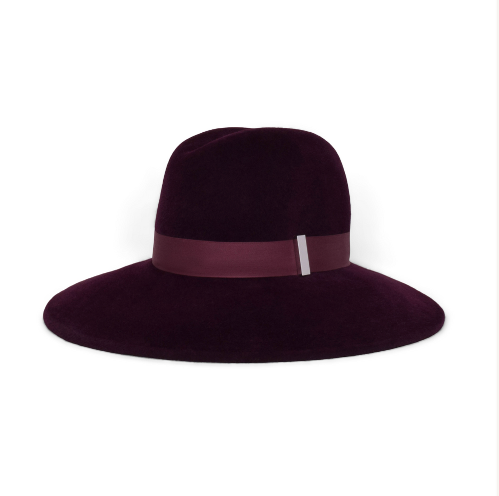 Purple wide-brimmed hat with a band 
