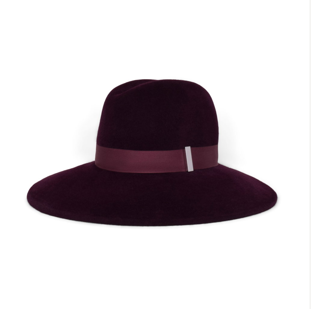 Purple wide-brimmed hat with a band 