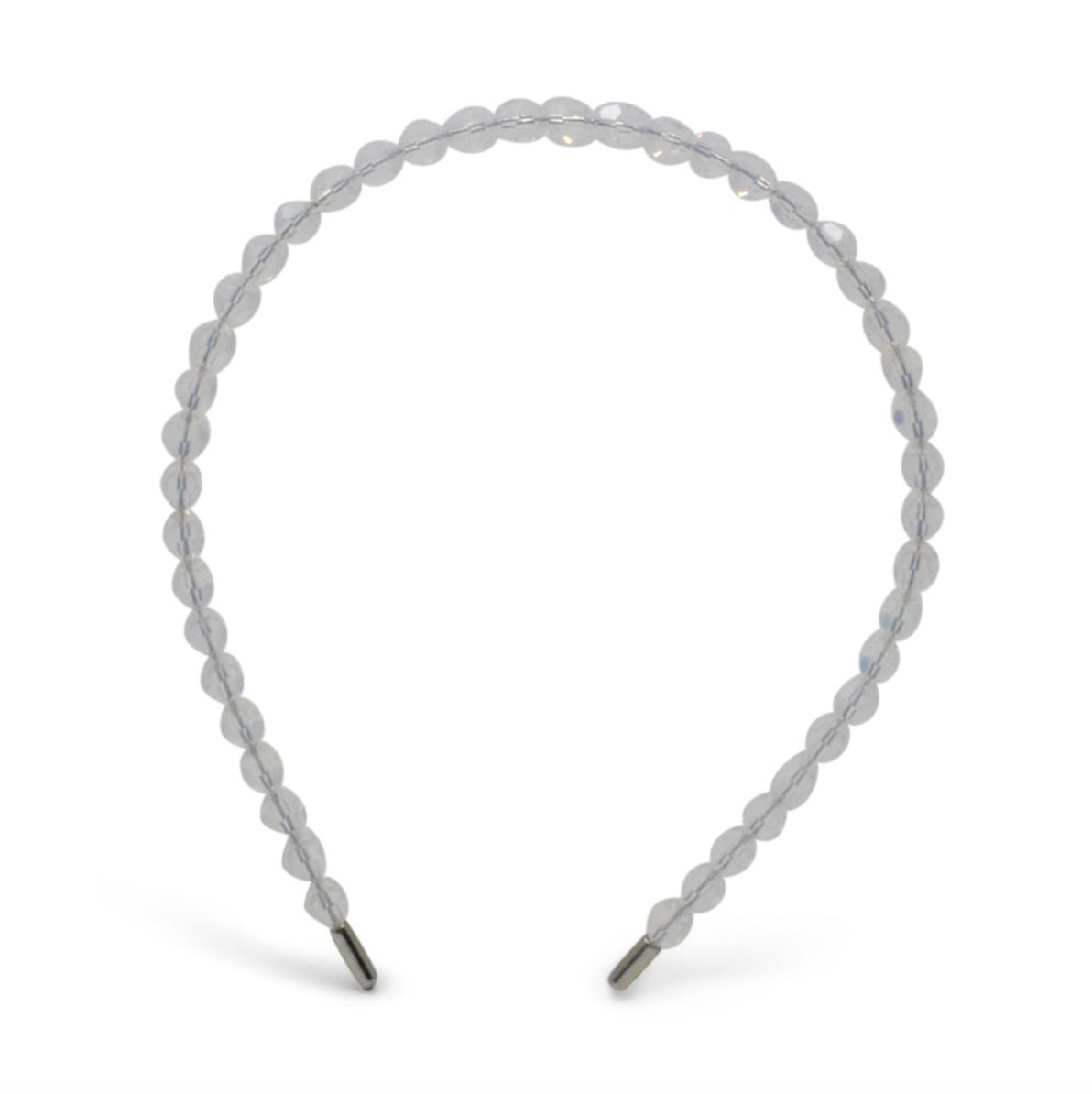 Silver beaded headband on a white background