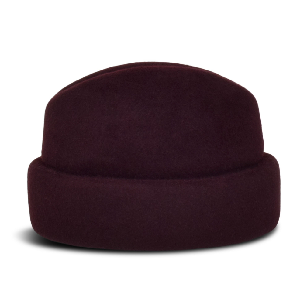 Dark purple beanie on a white background