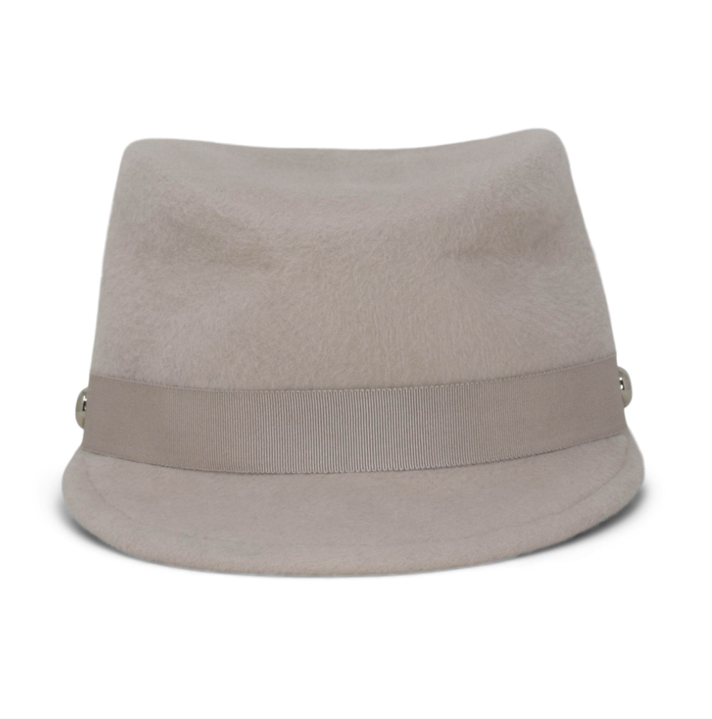 Gray hat with a band on a white background