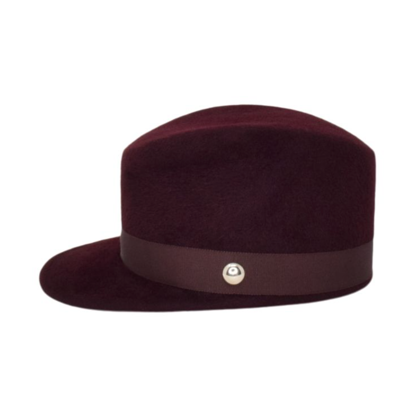 Fedora hat with a band and button on a white background